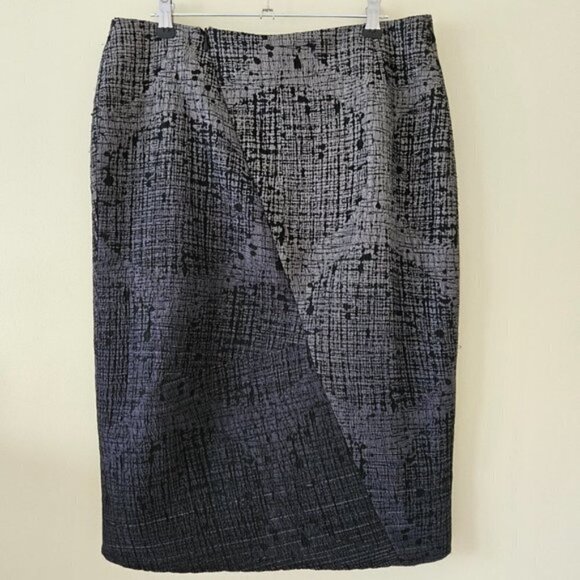 Les Copains Skirt L Knee Length Front Fold Grey Textured Lined Circle Sz EUR 42 - Picture 4 of 14